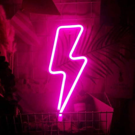 Eclair Neon,LED forme de foudre enseigne au néon,Néon batterie/USB lumière de nuit,LED Lightning Sign Decor Light,art décoratif lumières décor pour chambre de fournitures de fête (Rose) (1/5)