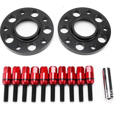 Jeu d'entretoises de roue centrées 15mm avec goujons, kit bride rouge compatible BMW Série 1 3 5 6 7 8, Z3, Z8, M3, M5 - remplacement boulons inclus (1/5)
