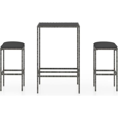 Ensemble de bar de jardin 3 pcs et coussins Résine tressée Gris 6 (1/5)