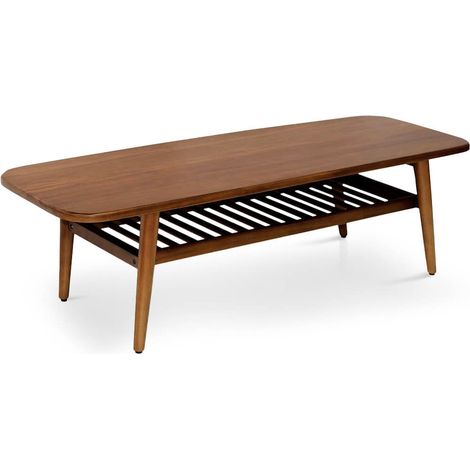 Table basse VALENCIA avec étagère – Bois massif d’acajou – 150cm (1/3)