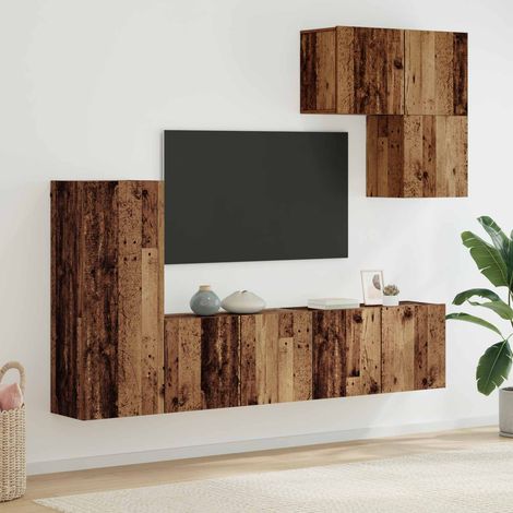 TV-Wandmöbel Wandmontiert 5 pcs Altholz Holzwerkstoff (1/5)