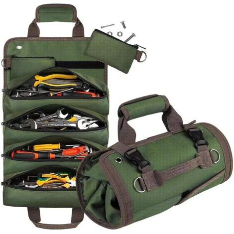 Sac à Outils Enroulable Trousse a Outils Moto avec 5 Poches à Fermeture Éclair, Organisateur de Rangement d'outils Portable avec Pochettes détachables pour électricien mécanicien (1/5)