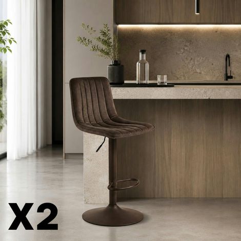Tabouret de bar réglable marron coutures verticales (x2) LORA (1/5)