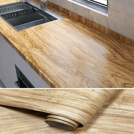 Film adhésif effet bois, Autocollant mural renforcé – Imperméable, résiste à l’huile – En PET – Pour rénover placards, tiroirs, murs, bureau – Dimensions 60 × 500 cm