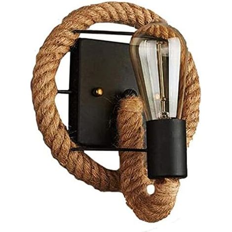 Applique murale en forme de corde de chanvre style américain - Lampe industrielle en fer - Pour bars, lofts, restaurants, couloirs, balcons (Aucune source de lumière)