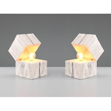 2-er SET aufklappbare LED Tischleuchten aus Holz Weiß, Höhe 16cm (1/5)