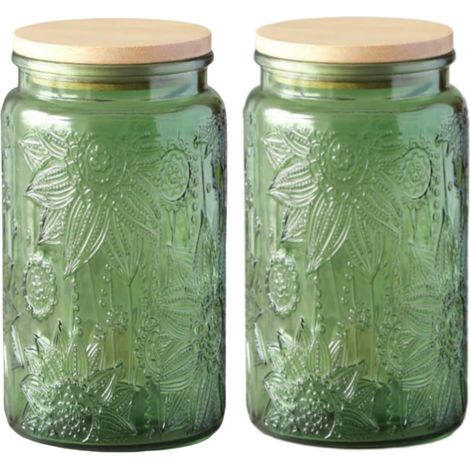 Bocaux en verre vert, Bocaux à bonbons de 34 oz avec couvercles, Bocaux vintage colorés pour la cuisine - Bocal décoratif pour café, thé, bonbons, biscuits - Bocal mignon (Vert, Lot de 2) (1/5)