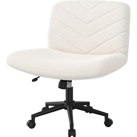 Yaheetech Sedia Ufficio Scrivania Girevole con Ruote Senza Braccioli in Tessuto Schienale Reclinabile con Ampio Cuscino Altezza Regolabile, per Studio Camera, Avorio