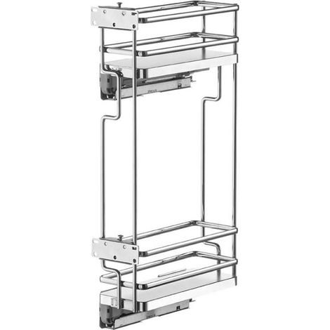 Cadre médian coulissant bas – Sortie totale sur amortisseur – Largeur 107 mm – Hauteur 550 mm – Mélaminé et acier – Décor blanc et fil chromé – Vibo (1/3)