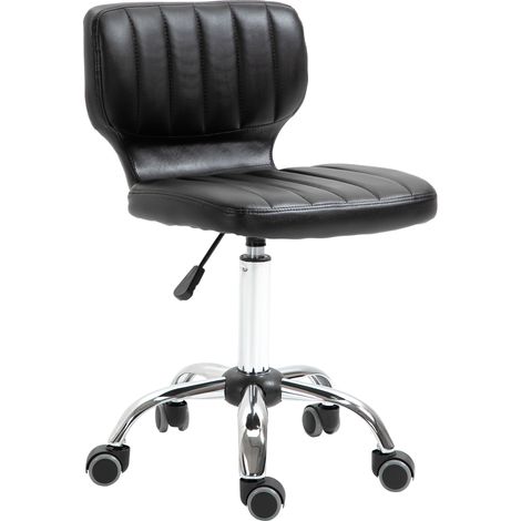 Tabouret sur roulettes pivotant 360°, siège ergonomique réglable en hauteur 47-62 cm, revêtement synthétique matelassé noir, piètement métal chromé (1/5)