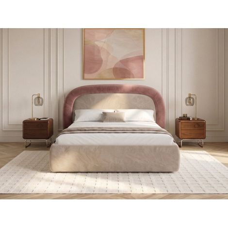 BOBOCHIC - Lit coffre SIMONE tissu velours lisse 140x190 Rose (1/4)