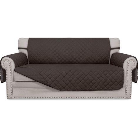 Housse de canapé réversible pour Causeuse à 2 Coussins avec Sangles élastiques - pour Animaux de Compagnie, Enfants, Chiens, Chats - Causeuse surdimensionnée - Chocolat/Chocolat (1/5)