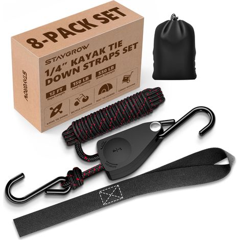 Lot de 8 tendeurs à cliquet réglables de 0,6 cm, 3,6 m avec tendeur de Corde, Suspension à cliquet réglable, Corde de Tente avec Sac de Rangement, tendeurs pour Voile d'ombrage (1/5)