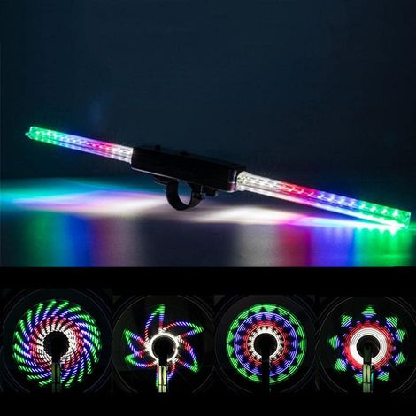 CCYKXA 2-teiliges Fahrrad-Radlicht-Set, Fahrrad-Speichenlichter, 30 Muster, 64 Farben für Outdoor-Radtouren (USB-Aufladung)