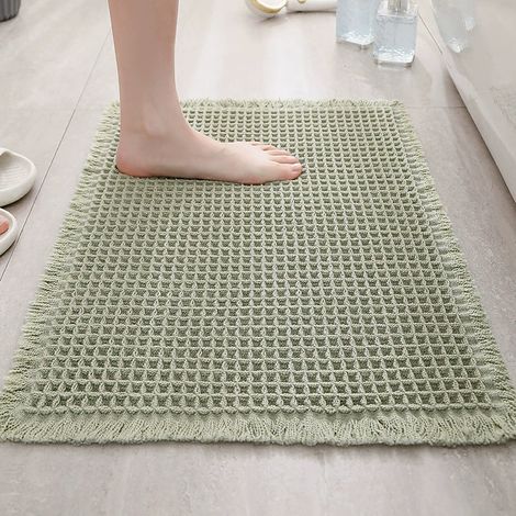 Tapis de sol vert alvéolé en microfibre douce, résistante et absorbante, dessous en caoutchouc antidérapant avec pompons, lavable en machine, 51 x 81 cm (1/5)
