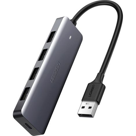 Adaptador divisor HUB USB-C a 4 puertos USB 3.2 con puerto de alimentación USB-C.