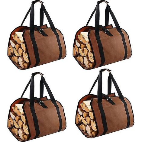 Lot de 4 sacs de rangement pour bois de chauffage, sac de transport portable pour bois de chauffage, sac de bûches en toile portable (1/3)