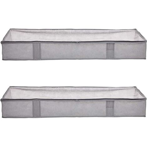 Lot de 2 Housses de Rangement sous Lit avec Fermeture Éclair – 107 x 46 x 15 cm – Gris – Idéal pour Chambre, Débarras et Organisation