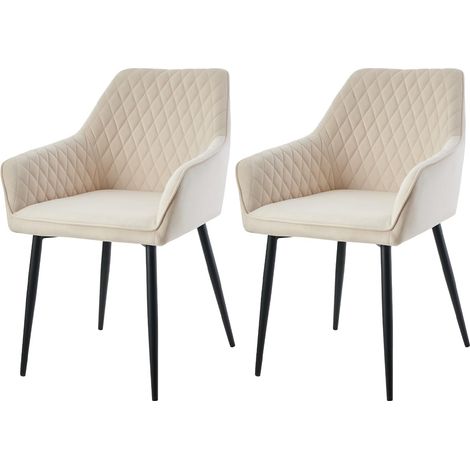 AINPECCA Set of 2 Velvet Dining Chairs Orange Upholstered Seat with Metal Legs Living Room(Beige,2)