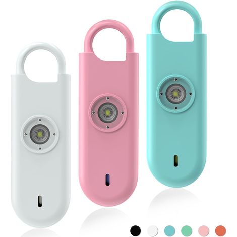 Alarme Personnelle Anti Agression 3 Pack-140 DB Porte-Clé Alarme avec Flash LED et Avertisseur de Batterie Faible, Kit d'Auto-Défense pour Femmes, Enfants et Seniors(Blanc+Rose+Bleu) (1/5)