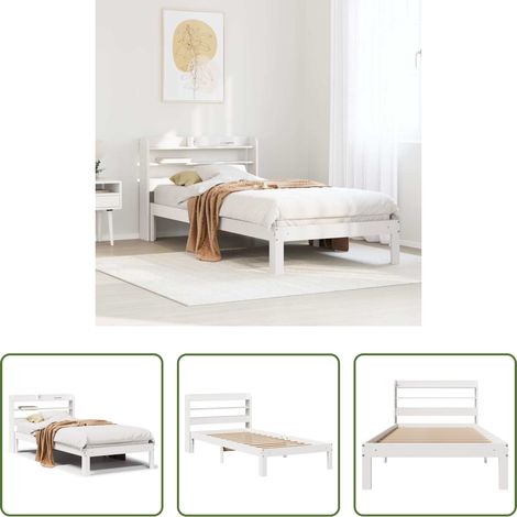 vidaXL Tête de lit sur pied -  Cadre de lit avec tête de lit sans matelas blanc 90x200 cm (1/5)
