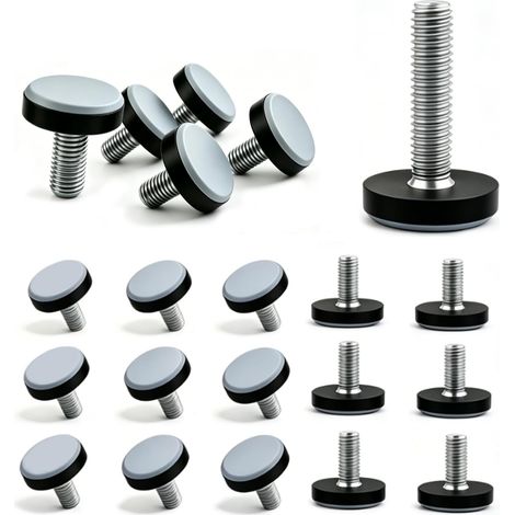 Set mit 20 robusten Nivellierfüßen mit M6-Gewinde, 20 mm höhenverstellbar, Stahl und Gummi, blau, für Tisch-, Schrank- und Sofabeine (1/5)