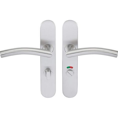 1 Paire Poignées Inox Plaque Toilettes Condamnation Voyant 228x43mm Fixation 195mm Porte 38-55mm (1/2)