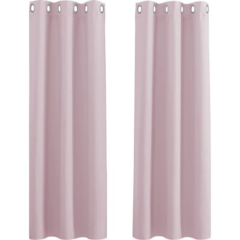 Rideaux occultants thermiques - Lot de 2 rideaux à œillets / Rideaux coulissants isolants et insonorisés, prêts à poser, 2 x L 132 x H 140 cm, Rose clair