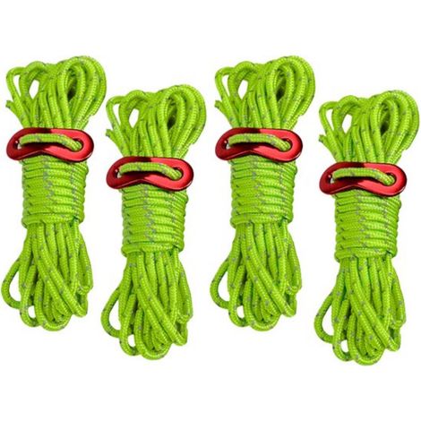 4 corde da campeggio, cordini riflettenti, tenditori per cordini in alluminio, corda per tenda da 4 metri, fibbie, nylon da 4 mm, cinghie antivento per tendalino, stendibiancheria (1/5)