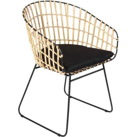 Esszimmerstuhl Armlehnenstuhl Rattan Farbe natur inkl. Kissen LIMA (1/5)
