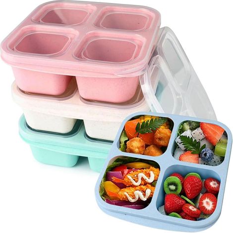 4er Set Surflyee Bento Snackbox mit 4 Fächern, 600ml, Mikrowellenfest (1/5)