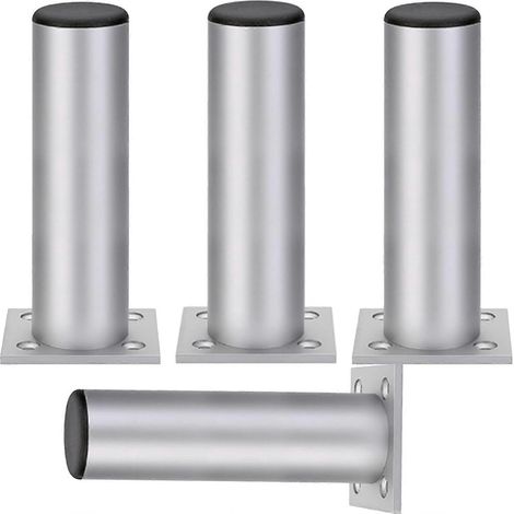 4 Metall-Möbelfüße, moderne runde Möbelfüße, verstellbare Sofabeine, Schrankfüße aus Aluminiumlegierung, DIY-Tischbeine (Schwarz 6 cm/2,4 Zoll) - 12 cm/4,7 Zoll - Silber