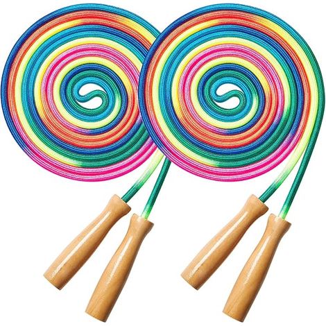 Cuerda Para Saltar Double Dutch - 4,85 M - Asas De Madera Natural - Ajustable - Para Niños Y Adultos - 2 Unidades (1/5)