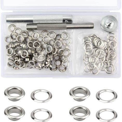 100 Ensembles Kit de Grommets Eyelets Outils, Trousse à œillets 6MM avec 3pcs Grommet Outils pour Toile Bâche Tente de Réparation (1/5)