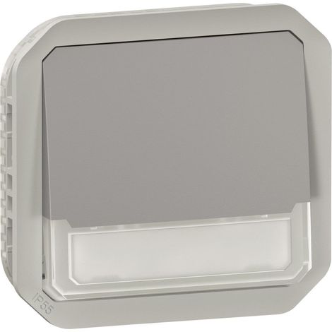 Pulsante luminoso NO-NC stagno con supporto per etichetta – Plexo 10A IP55 IK08 – Grigio - LEG069544L