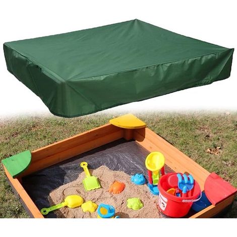 Bâche imperméable pour bac à sable - 125 x 125 x 20 cm - Protection carrée pour bac à sable - Tissu imperméable carré - Avec cordon de serrage - Vert (1/5)