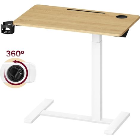 Bureau assis-debout mobile réglable 80 x 45 x 65-102 cm avec 2 porte-gobelets ambiance moderne en acier doré chêne (1/2)