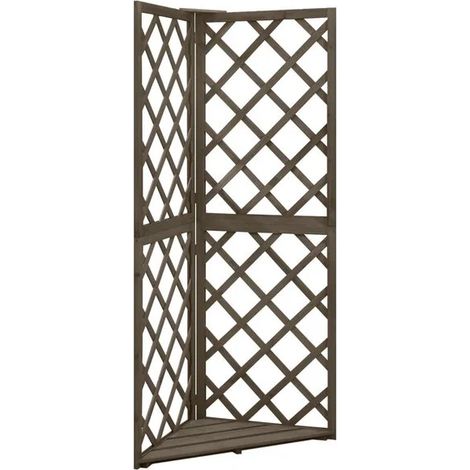 Support de jardinière d'angle gris, 50x50x145 cm, en bois de cèdre massif. (1/5)