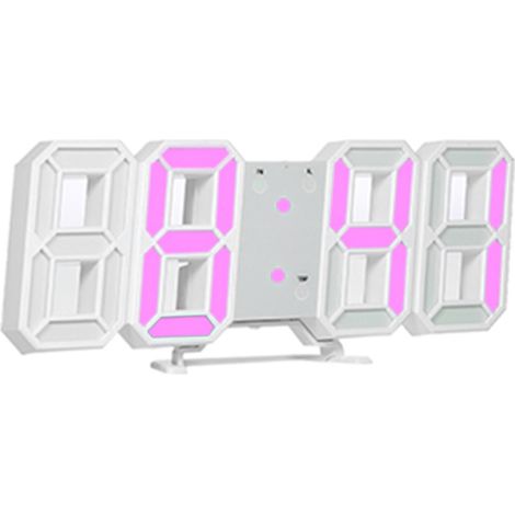Reloj digital LED 3D, reloj de mesa electrónico, despertador, reloj de pared luminoso, caja blanca, pantalla rosa. (1/5)