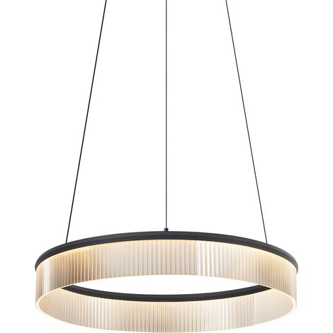 QAZQA Moderno Lámpara colgante moderna negra 59cm incl. LED regulable en 3 pasos - Anello Chandelier Acero /Aluminio /Plástico Redonda Incluye LED Max. 1 x 20 Watt