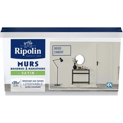 Peinture Murs, Boiseries, Radiateurs RIPOLIN Beige ciment Satin 2,5 L (1/2)