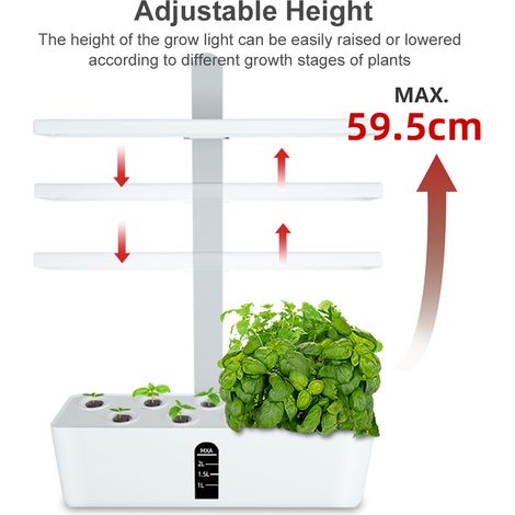 Système de culture hydroponique intelligent Kit de jardin intérieur 9 dosettes Synchronisation automatique avec hauteur réglable 15 W LED élèvent des lumières Pompe de réservoir d'eau de 2,5 L pour la (1/5)
