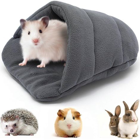 Lit pour cochon d'Inde, sac de couchage pour hamster, oreiller en forme de grotte, chaussons doux et chauds, maison pour animaux, lit d'hiver Gris Oscuro (1/5)