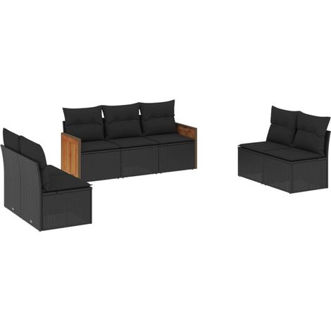 Salon de jardin 7 pcs avec coussins noir résine tressée (1/5)