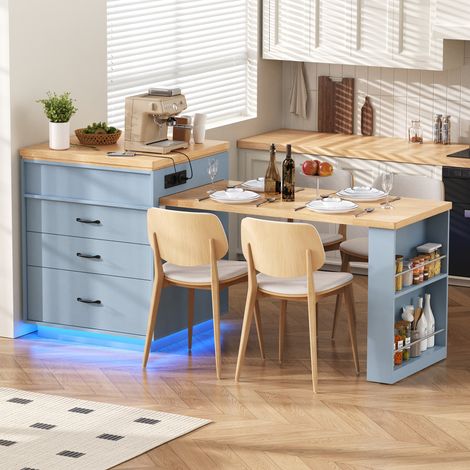 Ausziehbare Kücheninsel 125,5–187,5 x 71 x 93 cm, MDF, Blau, LED, Stauraum – MEUBLIV (1/5)