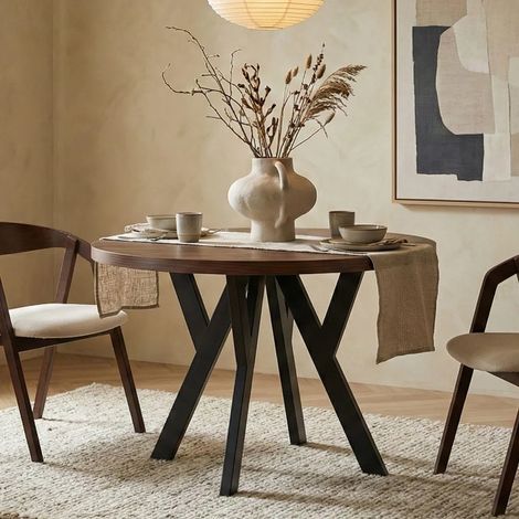 Table de salle à manger ronde extensible PERO, style loft, scandinave, diamètre : 100 / 200 cm, couleur : Franklin noyer / noir (1/5)