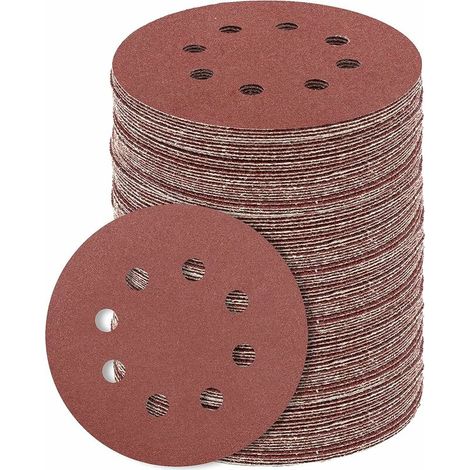 VURAHOME - Lot de 100 disques de ponçage ronds 5 pouces 8 trous 120 grains pour ponceuse orbitale aléatoire et finition de meubles en bois meulage des métaux (1/5)