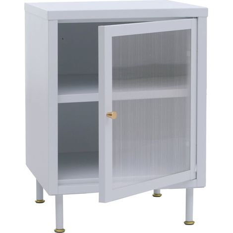 Comodino in stile industriale con 2 vani portaoggetti 55x41x41 cm con maniglie dorate metallo bianco e vetro testurizzato 040008859