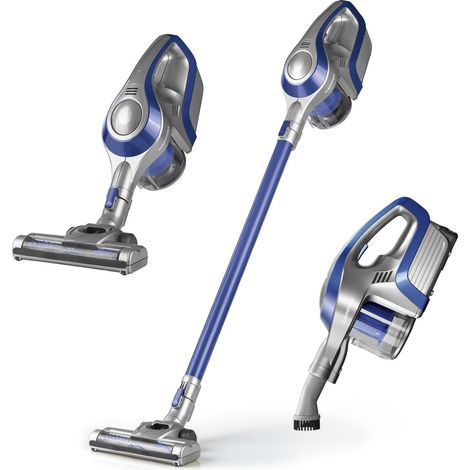aspirateur cyclone sans fil, sans sac, avec batterie rechargeable  Aspirateur de sol et aspirateur à main 2 en 1, puissant et économe en énergie [bleu/argent] (1/5)