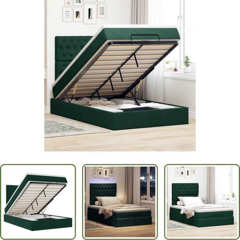 vidaXL LED-Beleuchtung - Ottoman-Bett mit Matratzen & LEDs Dunkelgrün 120x200 cm Samt (1/5)